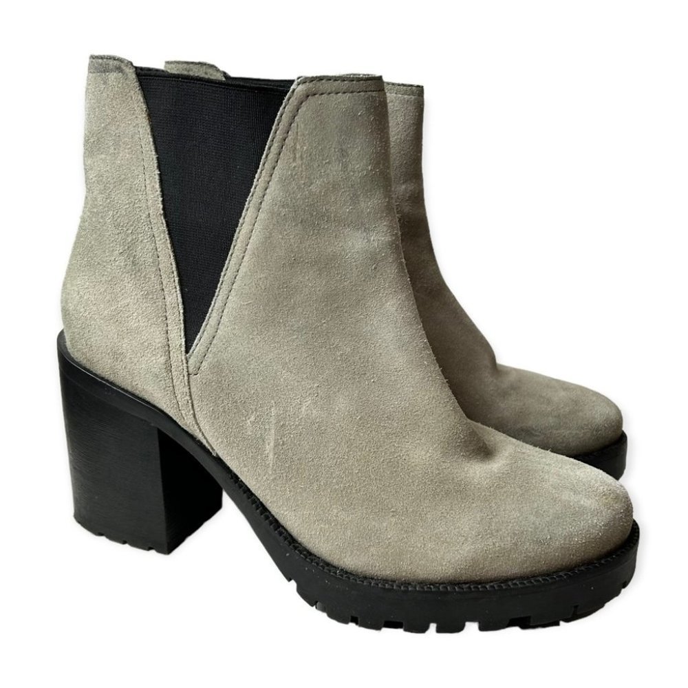 Suede Platform Chelsea Ankle Boots - Gray